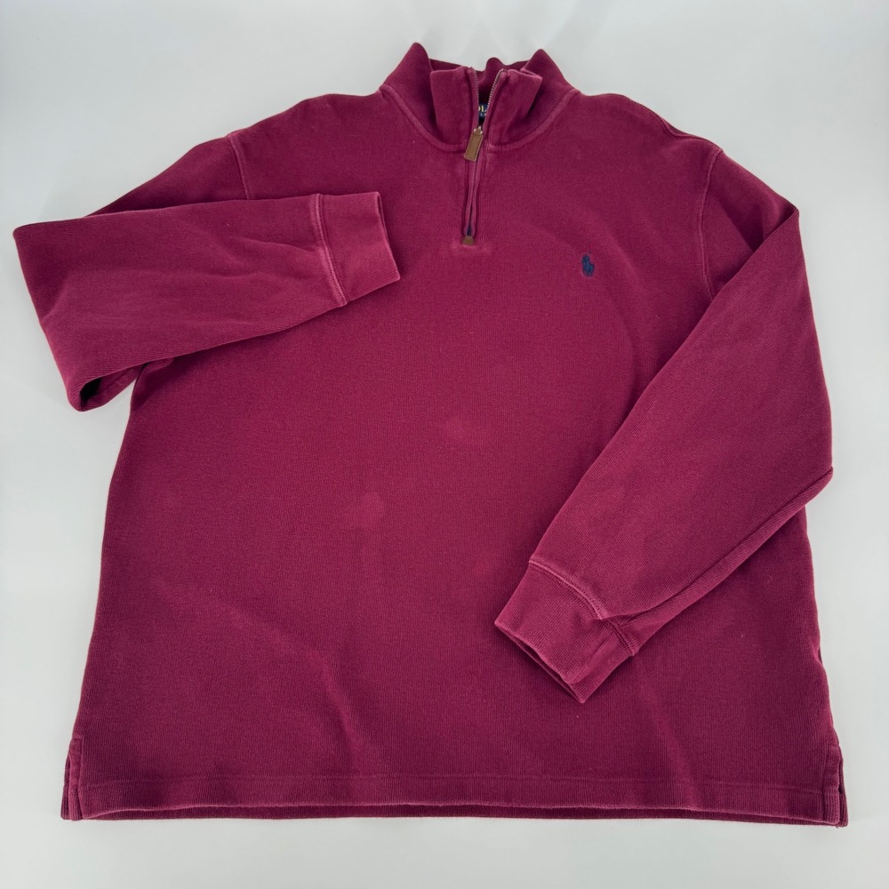 Polo Ralph Lauren XL Burgundy Quarter Zip Pullover Sweatshirt Pony Logo - Picture 2 of 6